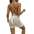 thumbnail image 6 of Women Summer Sexy Beach Overskirt Set Solid Color V-neck Hollow out Dress Backless Tie Up Slip Skirts Bikini Cover-Up with T-Back, 6 of 7
