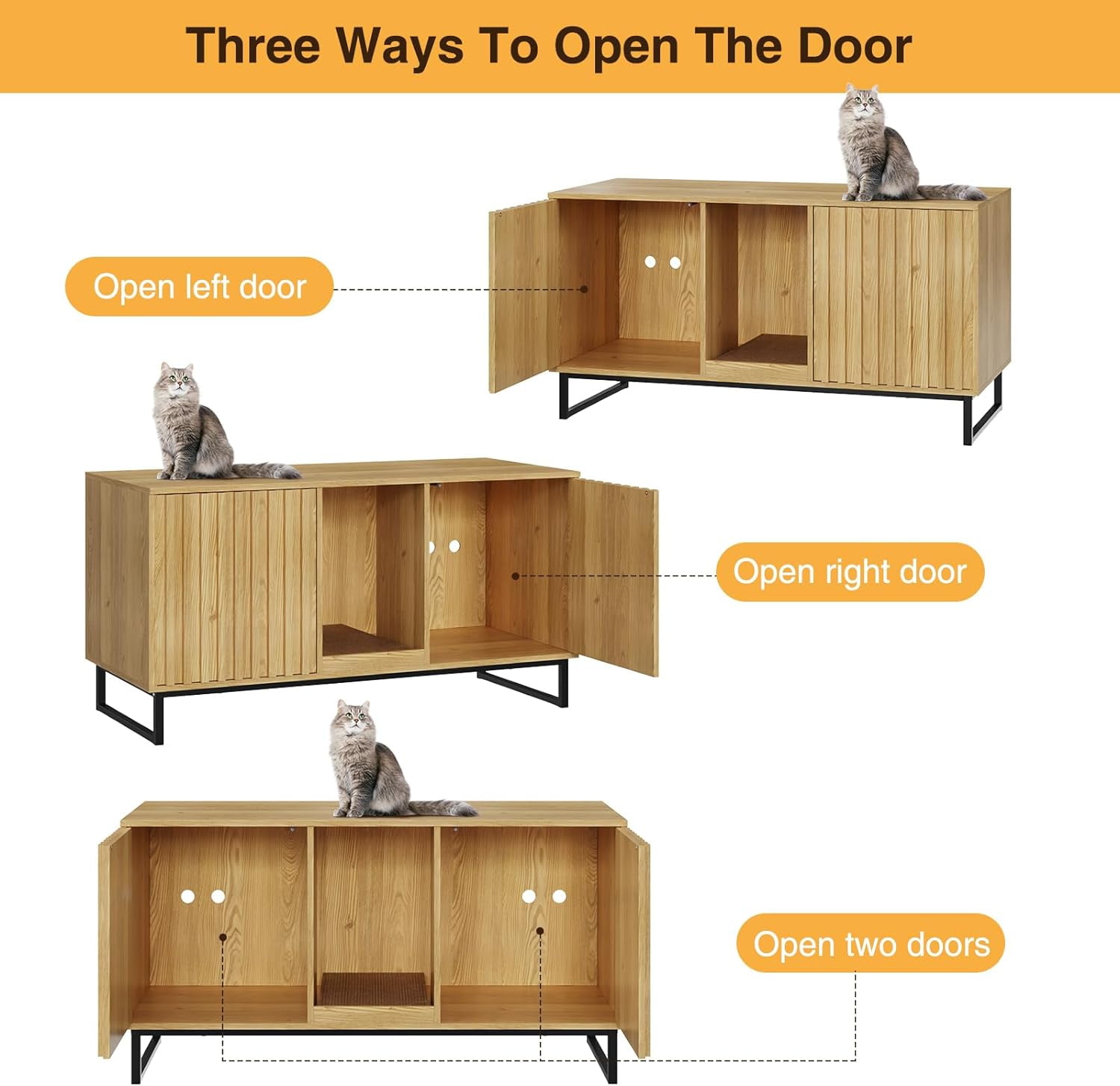 Veanerwood Cat Litter Box Enclosure for 2 Cats, 47.6’’ Litter Box Furniture Hidden with Cat Scratch Pad, Double Room Large Cat Cabinet, Indoor Cat House TV Stand Side Table,Cat Washroom