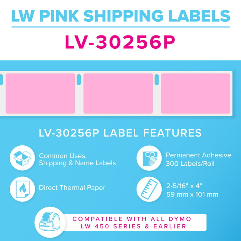 Dymo LV-30256 Pink Compatible Shipping Labels