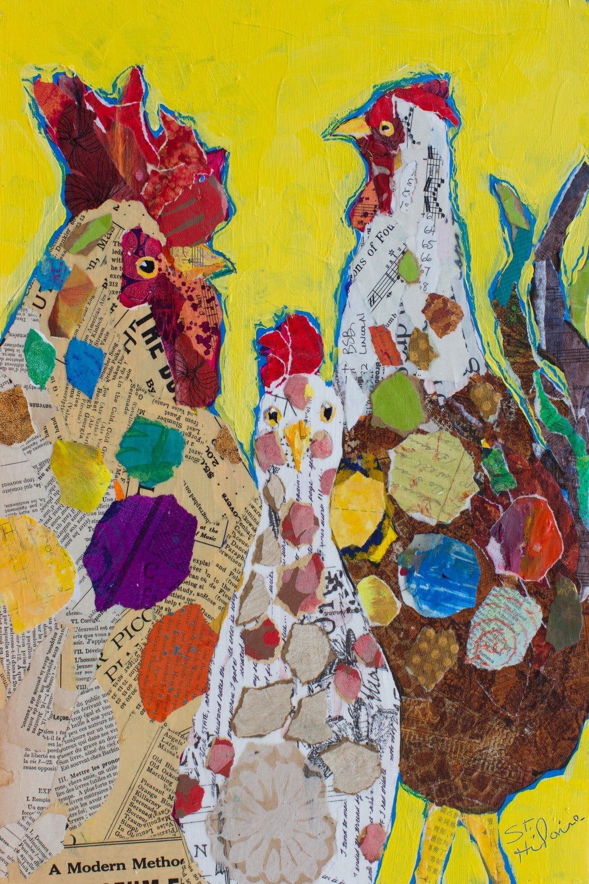 "Trois Poulet" Painting Print on Wrapped Canvas