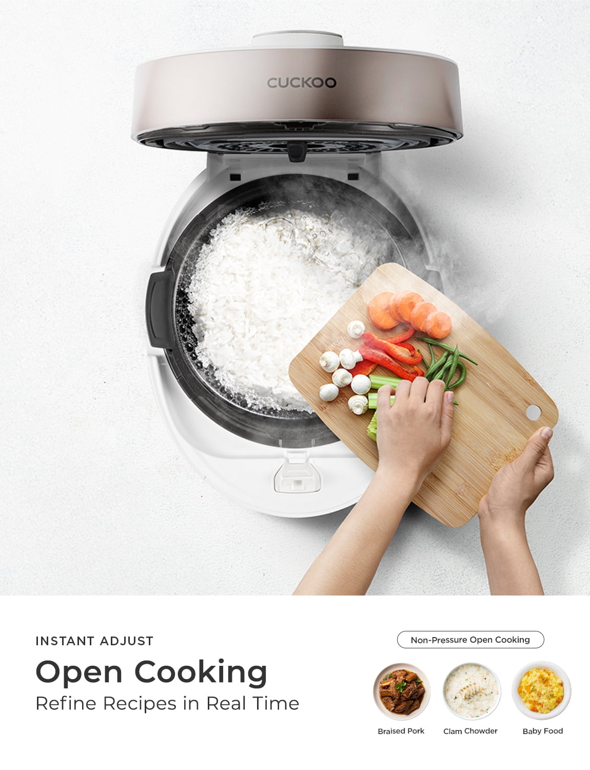 CUCKOO Twin Pressure Rice Cooker 10-Cup Uncooked / 20-Cup Cooked with Nonstick Inner Pot, Large Rice Maker & Warmer with 16 Menu Options, Open Cooking Mode, Voice Guide, White (CRP-ST1009FW)
