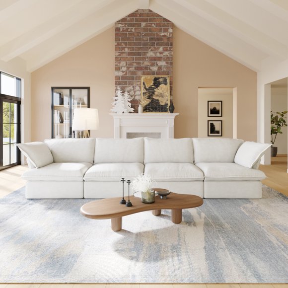 Sodrens Modular Sectional Sofa,Modern Linen Fabric Couch Free Combination Sofa,4-Seat Sofa for Living Room,White