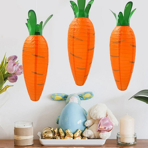 OUNONA 2pcs Foldable Paper Lantern Carrot Lantern Decor Easter Hanging Decoration Garden Hanging Decor