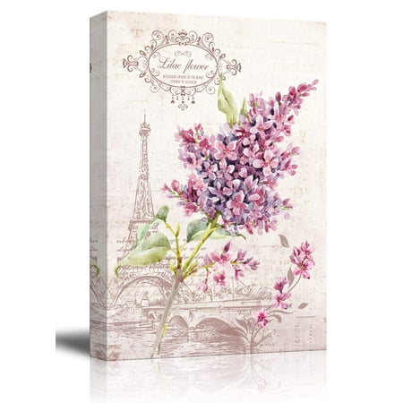 Vintage Flower Prints wall26 - Canvas Wall Art - Retro Style Lilac Flower on Vintage Background - Giclee Print Gallery Wrap Modern Home Decor Ready to Hang - 24x36 inches ()