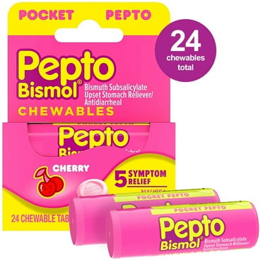 Pepto Bismol Chewable Tablets, Indigestion and Anti-Diarrhea Stomach Relief, Cherry, 24 Count