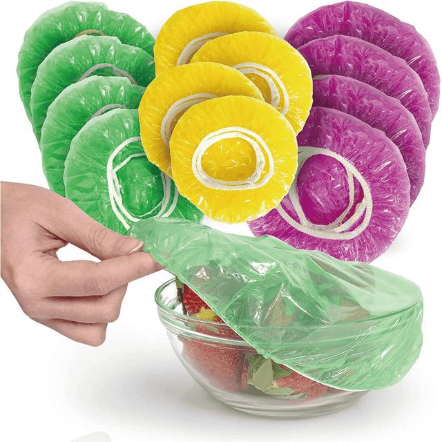 HLONK 60 Pcs Plastic Wrap Disposable Convenience Stretch Wrap for Food Colorful Design Plastic Wrap