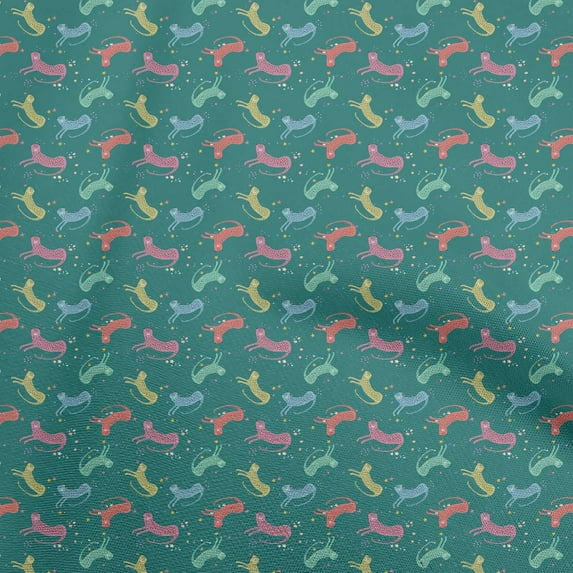 oneOone Cotton Cambric Teal Green Fabric Kids Leopard Quilting Supplies Print Sewing Fabric By The Yard 42 Inch Wide