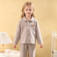 thumbnail image 3 of Faraee Girls Fuzzy Pajama Set 2 Piece Soft Plush Fleece Pjs Loungewear Long Sleeve Button Down Tops Pants Plaid Kids Sleepwear Fall Winter Clothes (Khaki,7-8 Years), 3 of 5