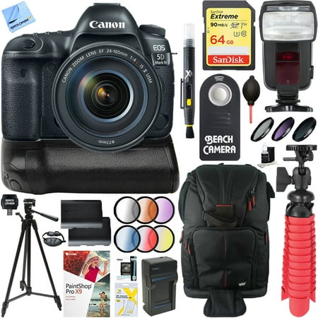 Canon EOS 5D Mark IV 30.4MP DSLR Camera + EF 24-105mm IS II USM Lens & Battery Grip Accessory (Best Battery Grip For 5d Mark Iii)