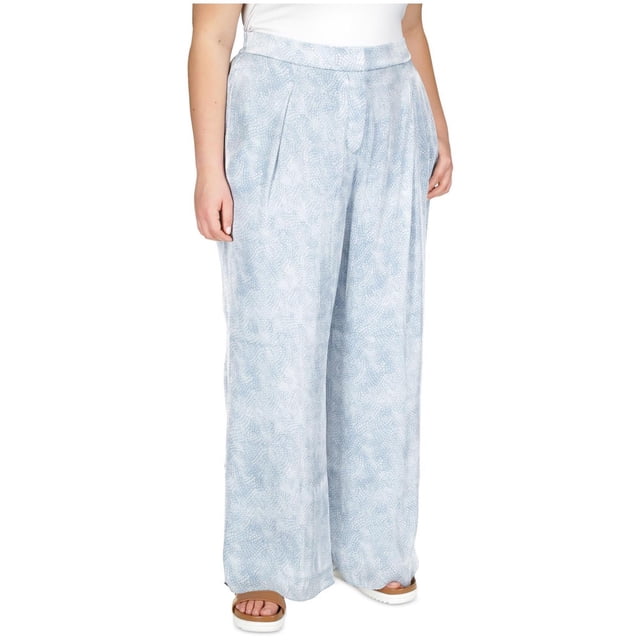 Michael Kors Womens Printed Straight Leg Relaxed Casual Pants, medblue, Plus Size, 3X