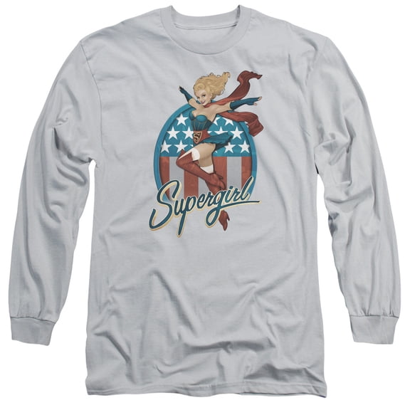 JLA Justice League Supergirl Bombshell Long Sleeve Adult 18/1 T-Shirt Silver