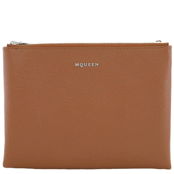 Alexander Mcqueen Ladies Pecan / Silver Logo-Plaque Clutch