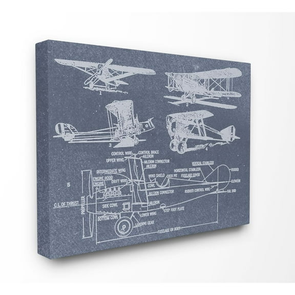 The Stupell Home Decor Collection Slate Blue Distressed Vintage Airplanes Diagram Blueprint Super Canvas Wall Art