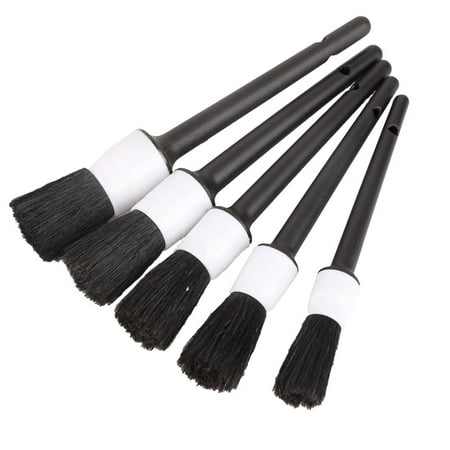 Detailing Brush Set - 5 Different Sizes Premium Natural Boar Hair Mixed Fiber Plastic Handle Automotive Detail Brushes for Cleaning Wheels, Engine, Interior, Emblems, Air Vents, Car,