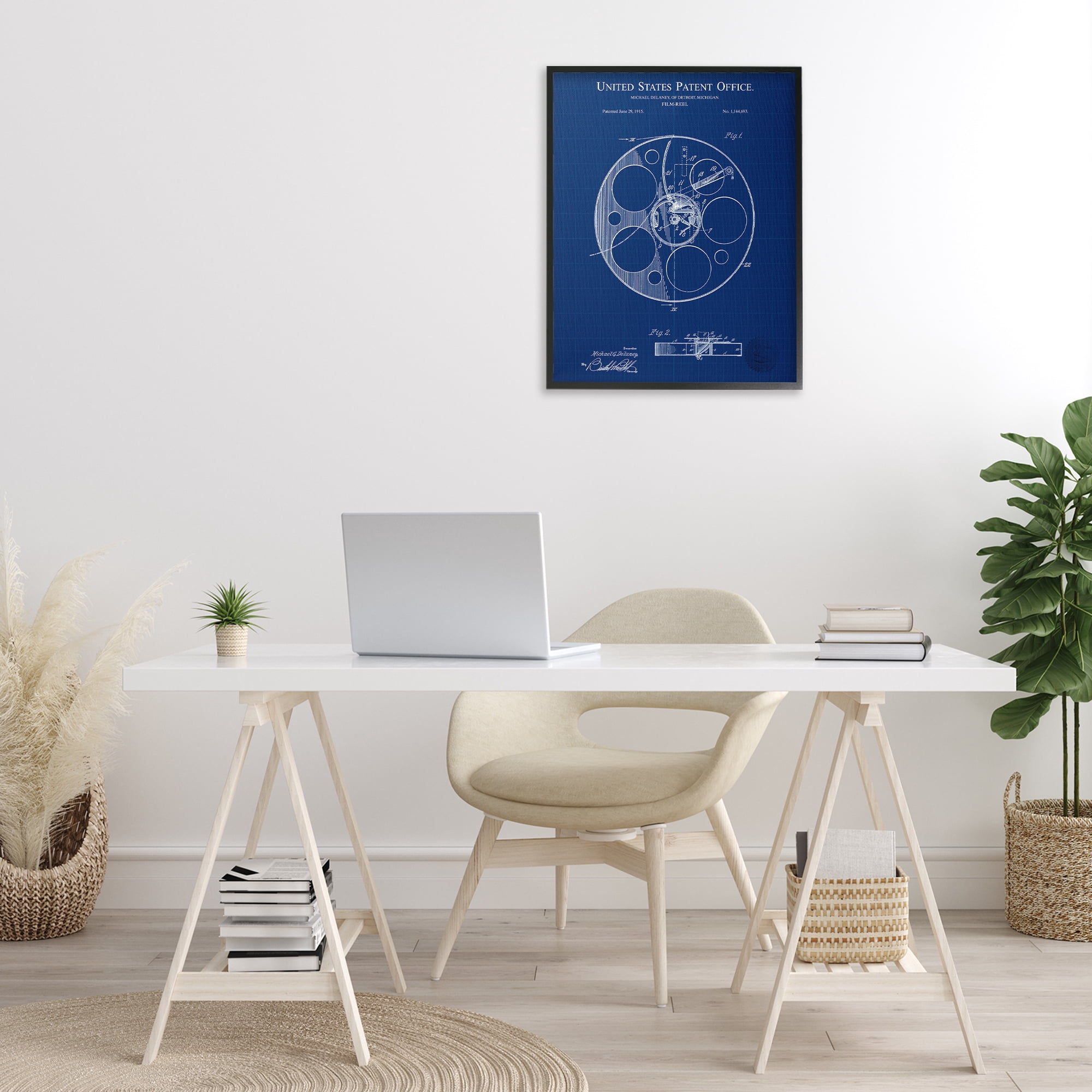 Stupell Industries Film Reel Blueprint Typography Painting Black Framed Art Print Wall Art, 24 x 30
