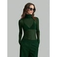 thumbnail image 4 of Top de Larga Ajustado de de Color Liso con Cuello Alto para Mujer, Camisa Transparente. Verde Oscuro L, 4 of 7