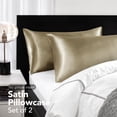 thumbnail image 3 of Deconovo Juego de 2 fundas de almohada King de satén y seda, color caqui oscuro, con cierre de sobre, protector de lujo para el cabello y la piel., 3 of 8
