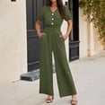 thumbnail image 5 of V-Neck Wide Leg Jumpsuit Pants, Women's Workwear Short Sleeve Romper, Solid Color Casual Button Front Jumpsuit, Business Casual Office Wear, Professional Style Gifts for Women, 5 of 9