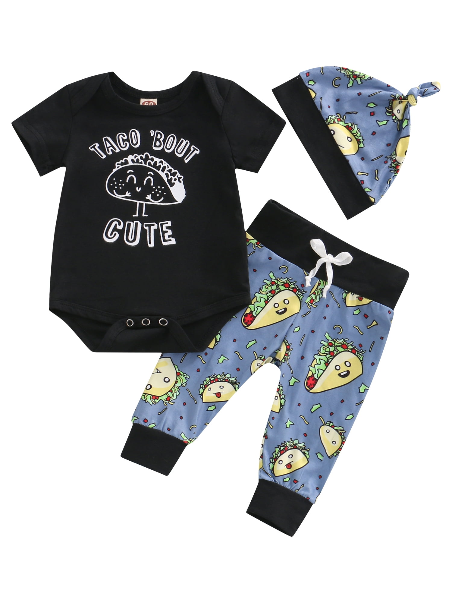 2Pcs Newborn Baby Boys Letter Arrow Print Romper Jumpsuit+Hat Outfits Clothes 