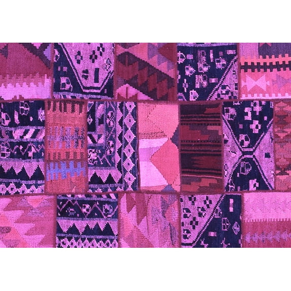 Ahgly Company Indoor Rectangle Patchwork Purple Transitional Area Rugs, 8' x 10'