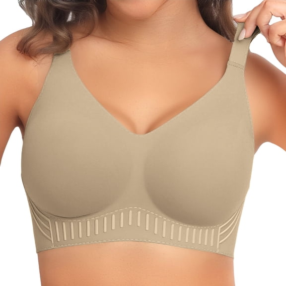 ZJXFGS Womens Seamless Jelly Bras,Wireless Bra for Women with Support,Wide Strap Bras for Women,Gentle Lifting Bra for Seniors,Full Coverage Bras for Women Beige 4XL
