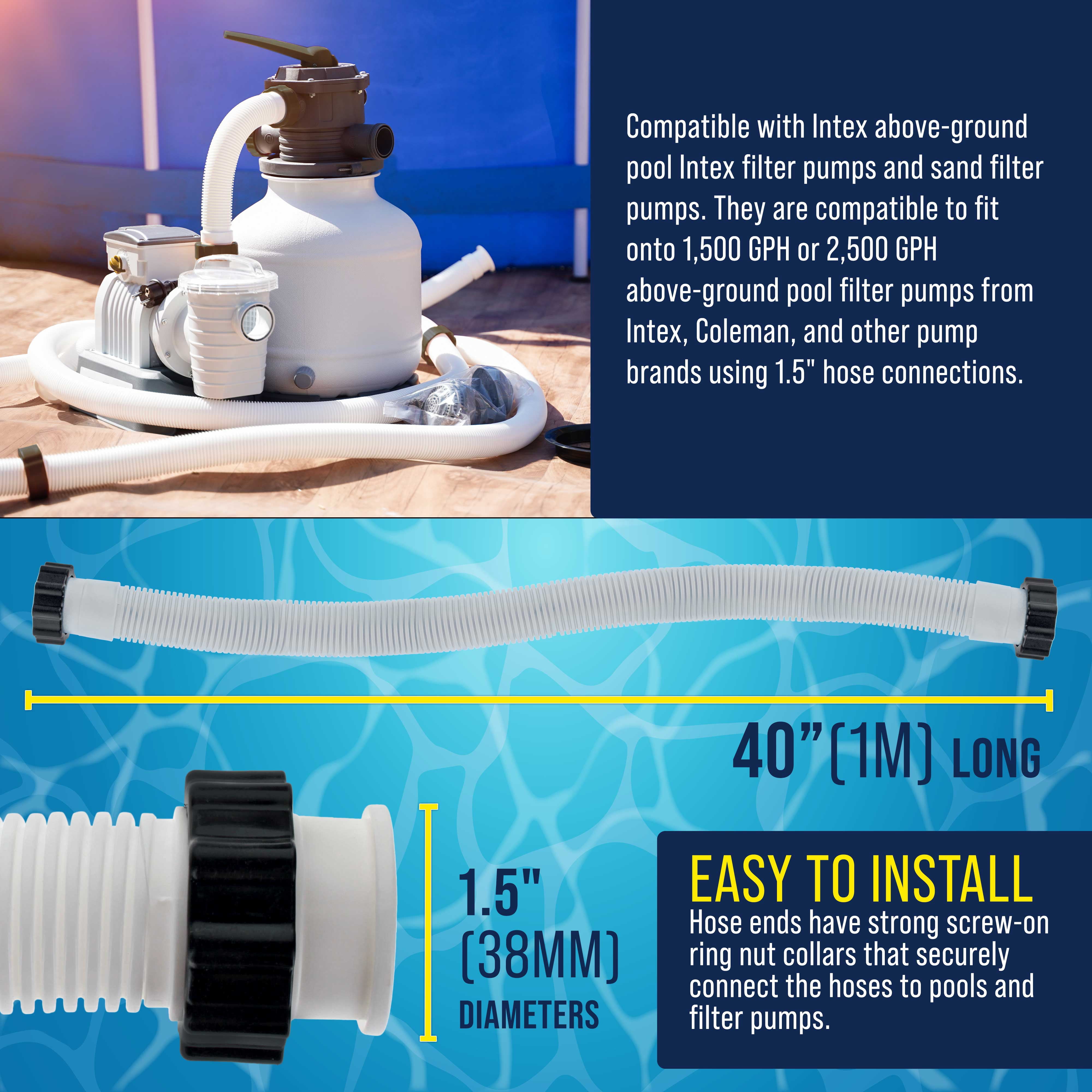U.S. Pool Supply Above Ground Pool Hose Replacement 1.5" Diameter x 40" Long, Pack of 2 - Compatible with Intex Pool Filter Pump Hoses, Sand Filters, Saltwater Systems with 1,500 to 2,500 GPH