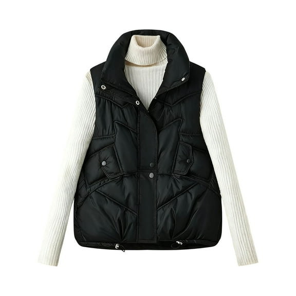 Htigea Padded Vest for Women Zip Up Stand Collar Sleeveless Jackets Quilted Vests Lightweight Everyday Coats Black L