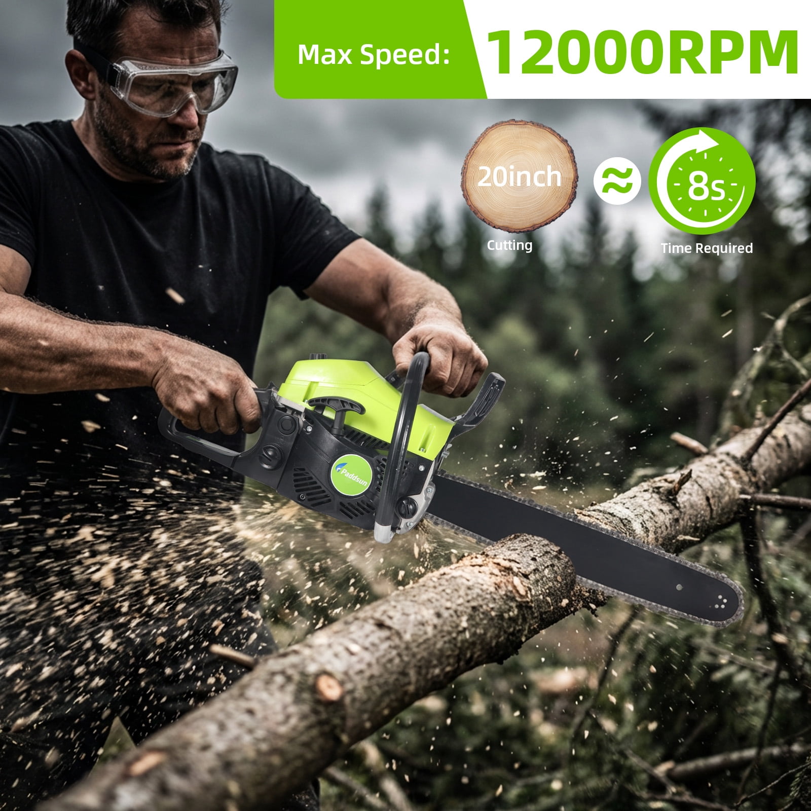 Paddsun 58CC Gas Chainsaw, 18 in Bars Automatic Chain Oiler Quick Start Gasoline Chain Saws for Wood Cutting Chainsaw