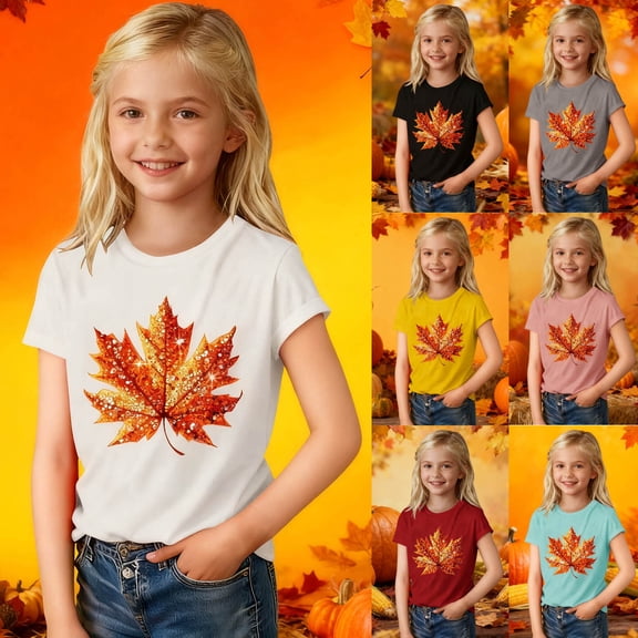 Bovxnpu Thanksgiving Day Girls Short Sleeve T Shirts Thanksgiving Graphic Cotton Tshirt For Kids Tees