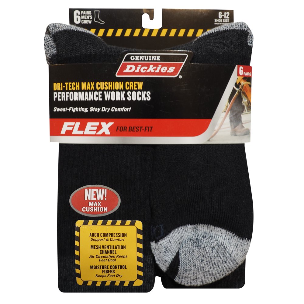 Dickies Dickies Men's Max Cushion Crew Sock, 6 Pack