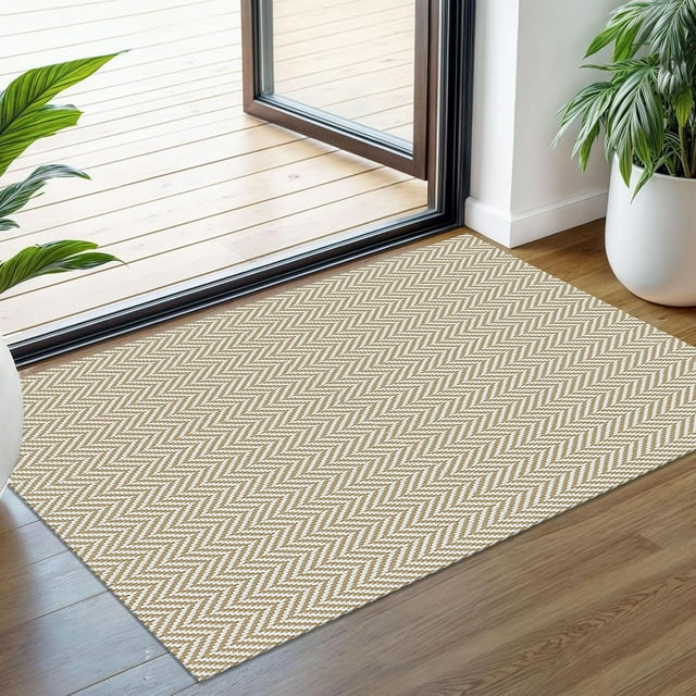 Braided Area Rug x Ft Washable Rugs for Entryway Throw Rugs Rubber Backed Boho Door Mat Indoor Entrance Cotton Kitchen Rugs Woven Front Door Rug for Foyer Living Room Tan/