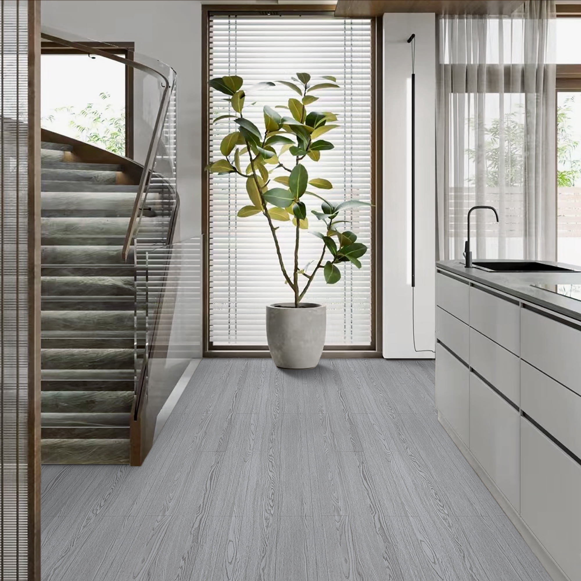 Lxcreat 196-in x 23-in Vinyl Flooring Gray Peel and Stick Roll Thicken Self Adhesive Vinyl Floor Tiles Wood Plank Flooring