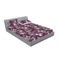 thumbnail image 2 of Poppy Fitted Sheet & Pillow Sham Set, Nostalgic Monochrome Colored Flowers Vintage Pattern on Purplish Back, Decorative Printed 3 Piece Bedding Decor, Full, Taupe Grey Dark Magenta, by Ambesonne, 2 of 2