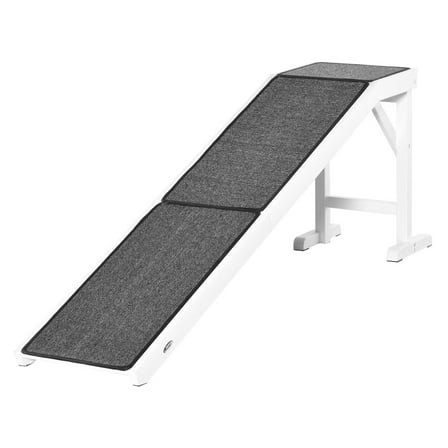Dog Ramp for Senior Dogs - 74" Pine Wood Pet Ramp with Carpet - Non-Slip, 77lbs Capacity - Grey & White