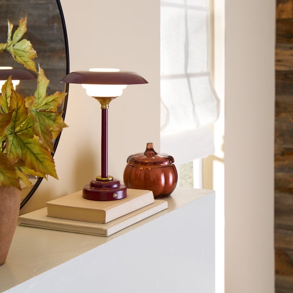 Better Homes & Gardens 12" Portable Red Ripple Lamp, dimmable with touch switch and USB-C
