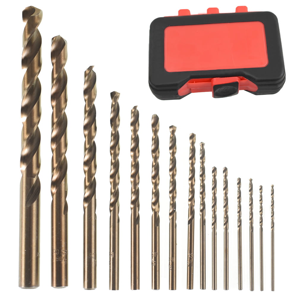 findmall Cobalt Drill Bit Set-13Pcs 1/16-1/4 M35 High Speed Steel Twist Jobber Length for Hardened Metal Stainless Steel Cast Iron and Wood Plastic with Metal Storage Case 