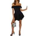 thumbnail image 2 of FOCUSNORM Robe Mini pour Femmes Sans Manches Dos Nu Épaules Dénudées à Volants Robe Trapèze pour Cocktail, 2 of 9