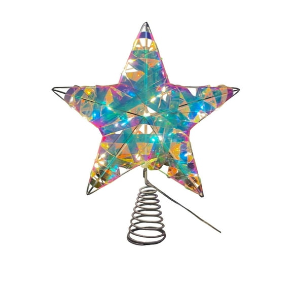 Wrought Iron Christmas Tree Topper Star Large Multicolor 3D Five-Pointed Star with 20 LED Lights Holiday Decoration