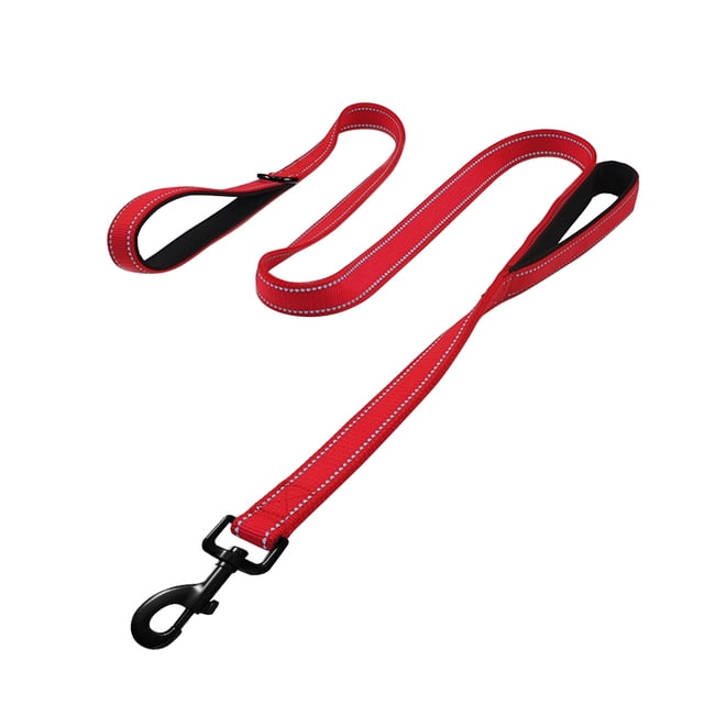 Reflective Nylon Double Handles Dog Training Leash Heavy Duty Durable Walking Lead for Large and Medium Dogs (Red)