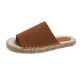 thumbnail image 1 of B91xZ Women's Rhinestone Flat Sandals Cross Strap Open Toe Summer Slide Sandals,Brown 9.5, 1 of 5