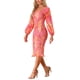 thumbnail image 4 of Vestido elegante de sirena con volantes y mangas de linterna de cuello cuadrado de flores INSPIRE CHIC para mujer Rosa M, 4 of 6