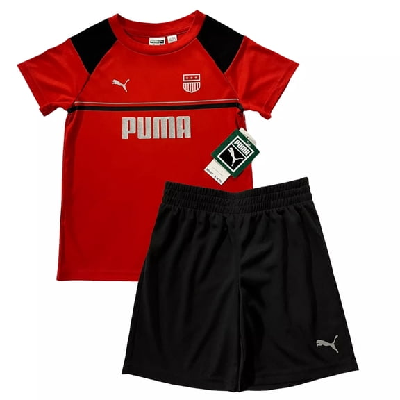 Puma Little Boys T-Shirt & Shorts Outfit Set Size 4 Black-Red Short Sleeves