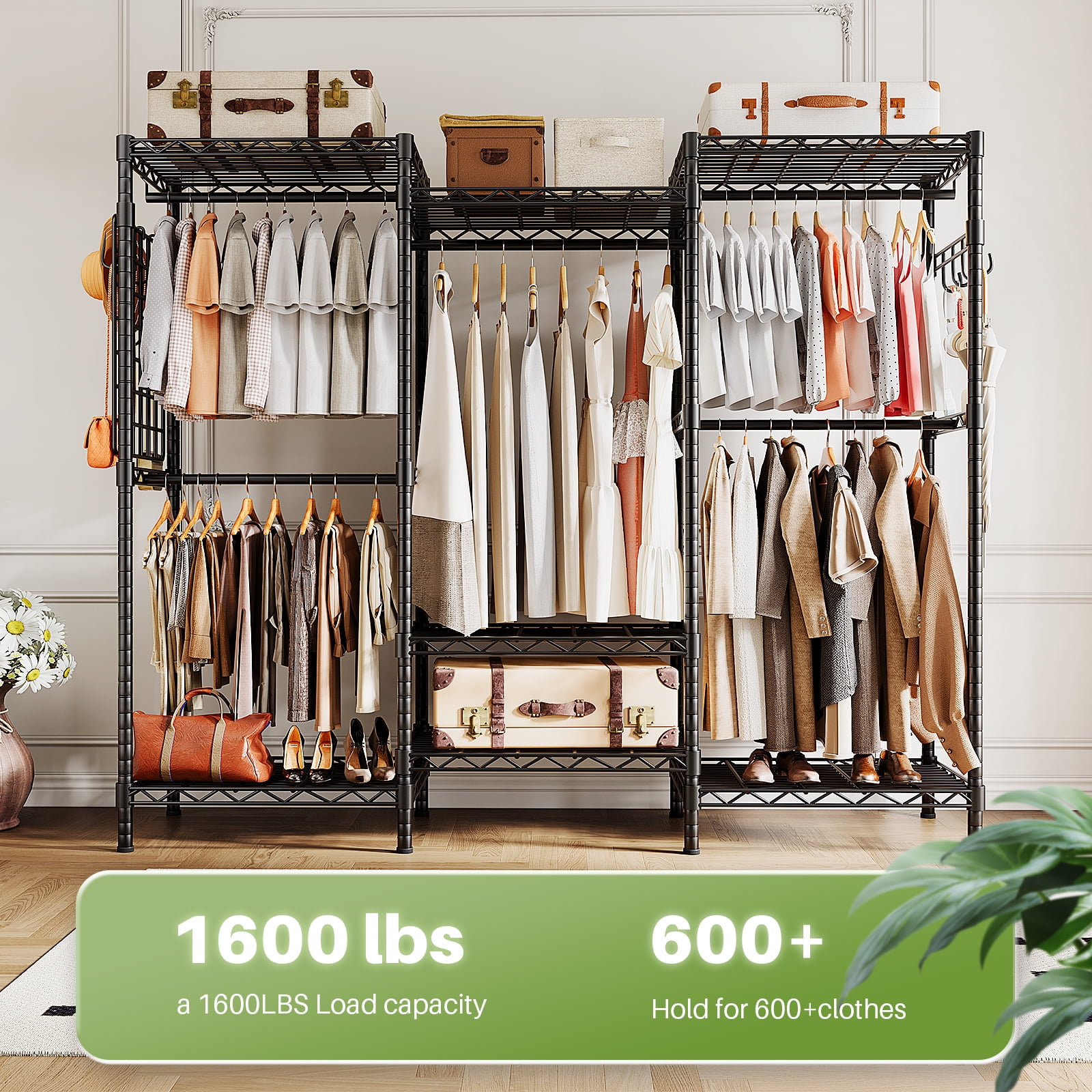 HOKEEPER Portable Closet Organizer, 1600LBS, 5 Hang Rods, 7