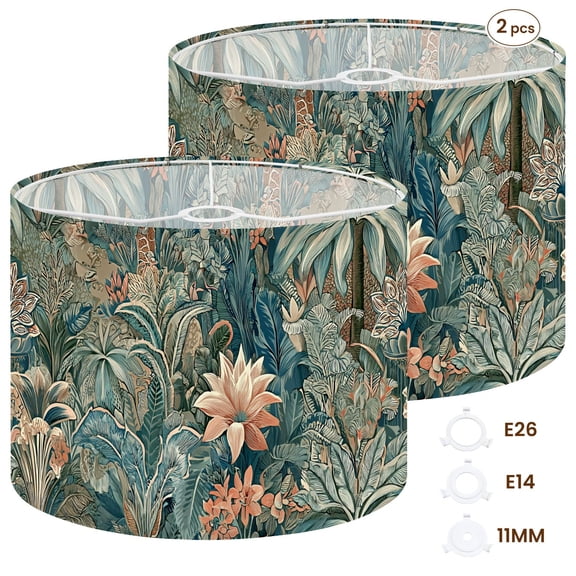 2pcs Set Drum Lampshades (13"x 13"x 10"), detailed henri rousseau style without animals for Fabric Lamp Shades, Large Replacement Shades for Table, Floor, and Pendant Lamps, Simple Assembly Needed.