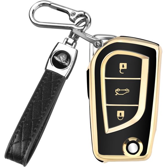 Key Fob Cover Compatible with Toyota Fortuner Tundra Camry RAV4 Highlander Challenger Keychain Case Holder Protector,Black,3-button