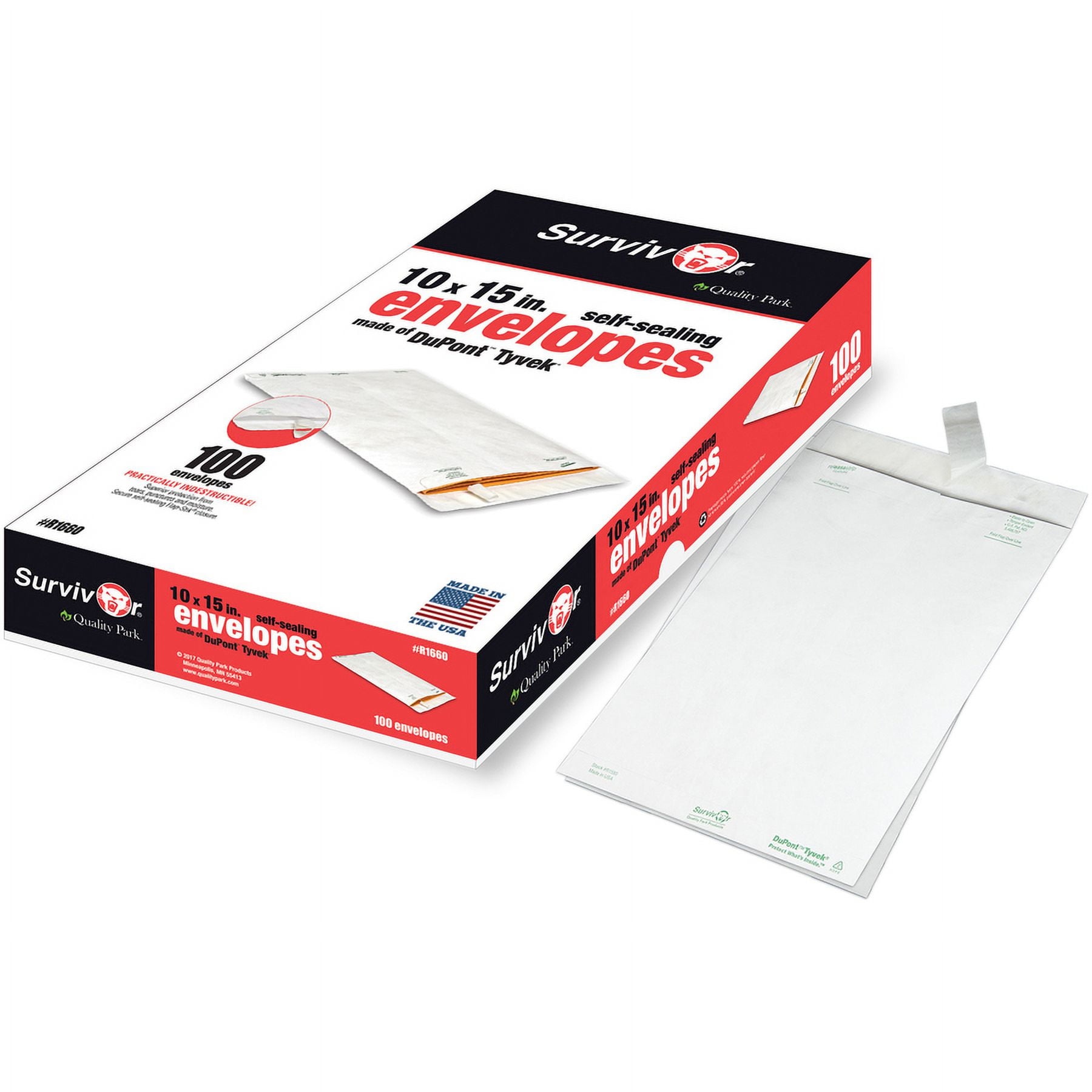 Quality Park, QUAR1660, Flap-Stik Open-end Envelopes, 100 / Box, White