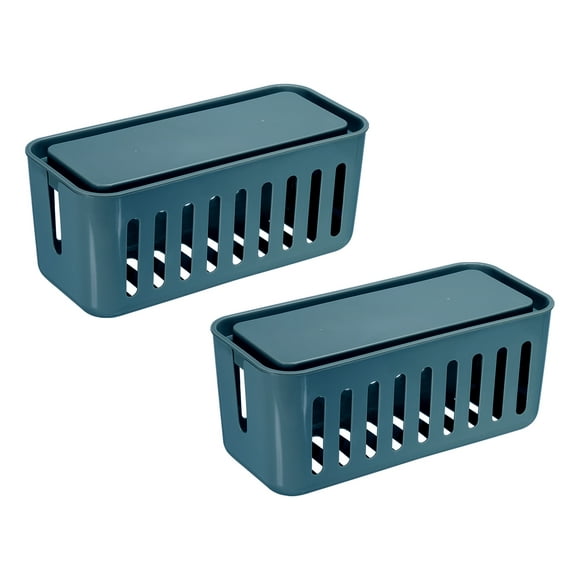 Uxcell Cable Management Box PP Cord Organizer Box to Hide Wires Cable Organizer Box for Home/Office Dark Blue 2 Pcs