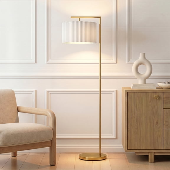 Brightech Montage Modern 60" LED Floor Lamp with Pleated White Shade