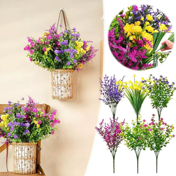 Set de flores artificiales | 6 piezas surtidos de estilos y colores | Apariencia realista y realista | Tela de seda plástica | Decoración de bajo mantenimiento para el hogar, bodas y fiestas | Uso