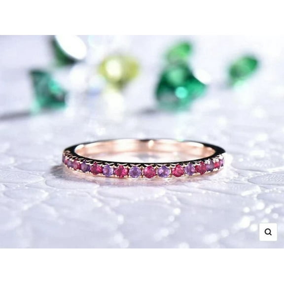 Ruby Amethyst Wedding Stacking Half Eternity Band Minimalist Gift For Her 925 Sterling Silver Rose Gold Plated Gemstone Jewelry For Women Gift
